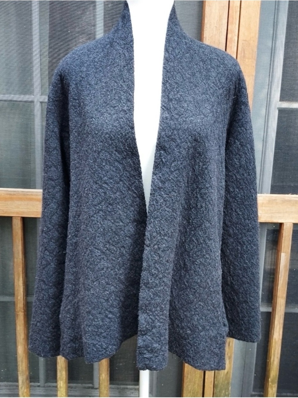 Eileen Fisher Charcoal Open-Front Draped Cardigan